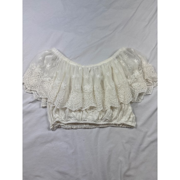 Chicaboo Tops - Chicaboo Ivory White Lace Ruffle Off Shoulder Maternity Crop Top Studio Prop